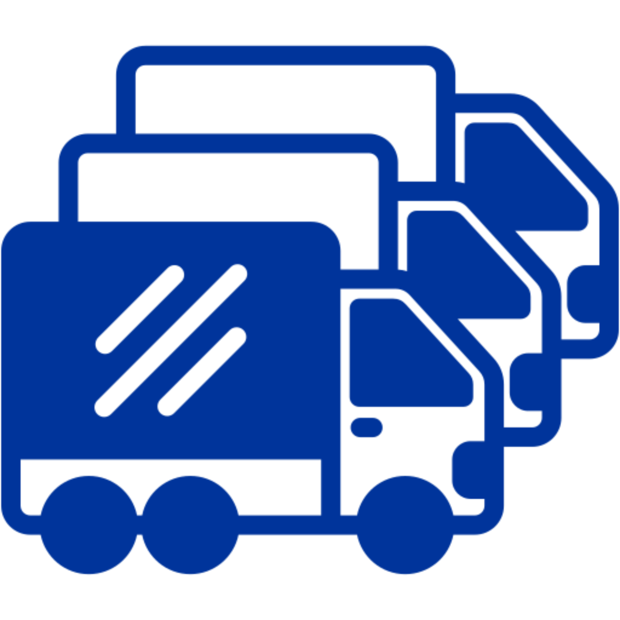 Three overlapping blue truck icons.