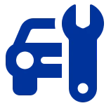 Car and wrench icon on black background.